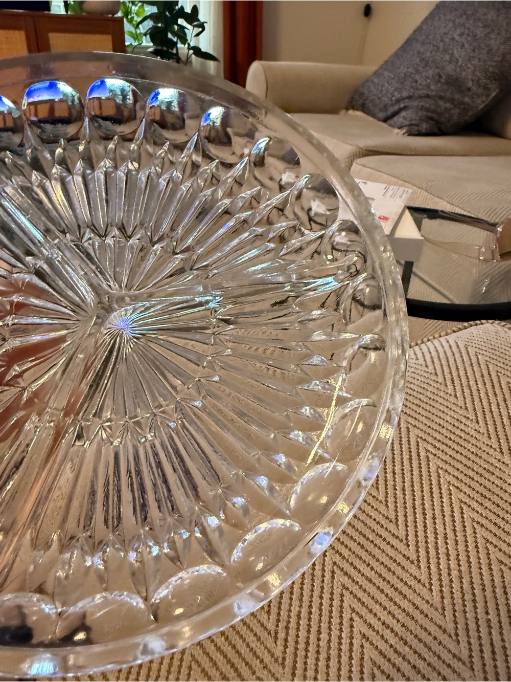 Vintage Cut Clear Pressed Glass 50s relish plate/server